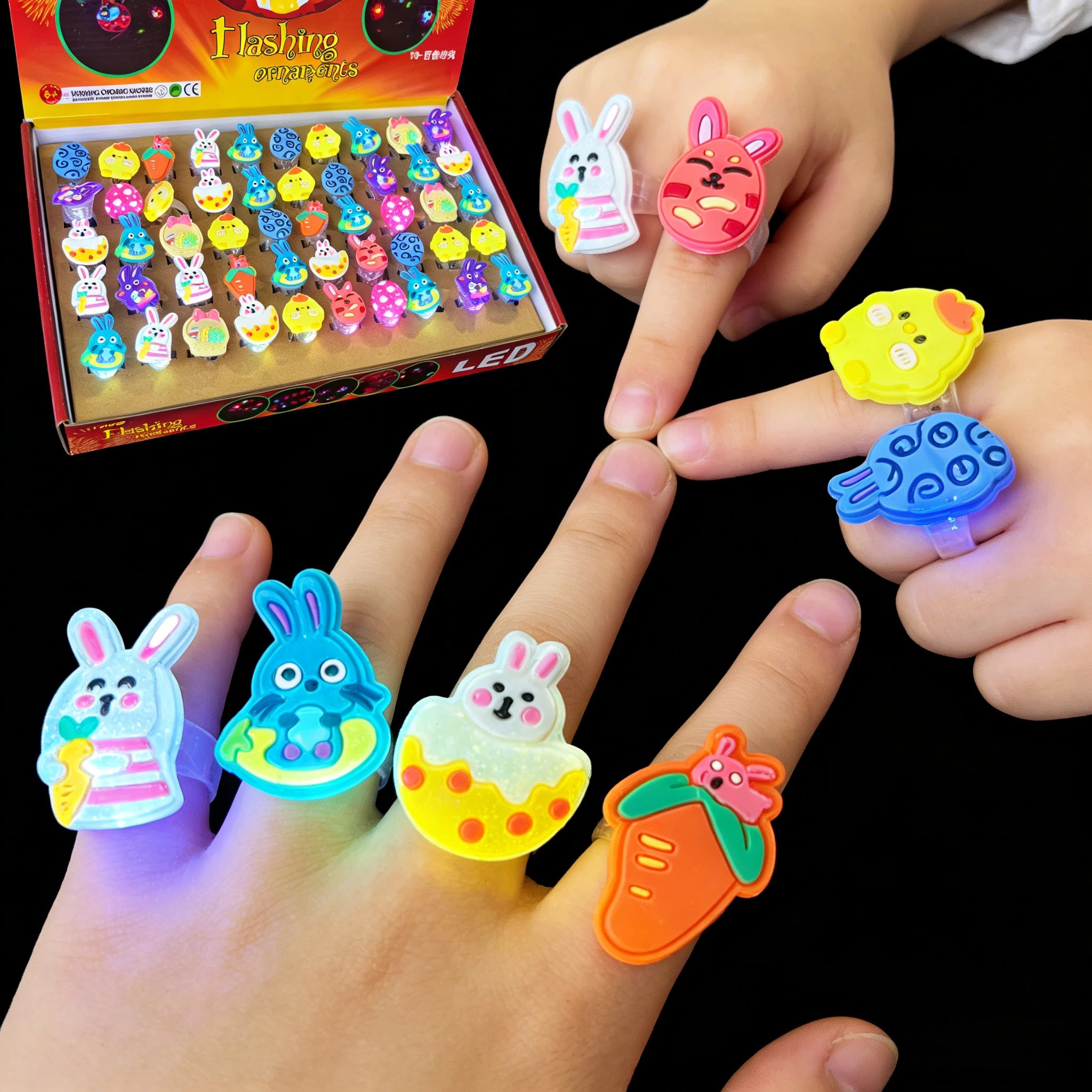 Easter LED Luminous Finger Rings Chick Rabbit Light Up Ring Toys Glow