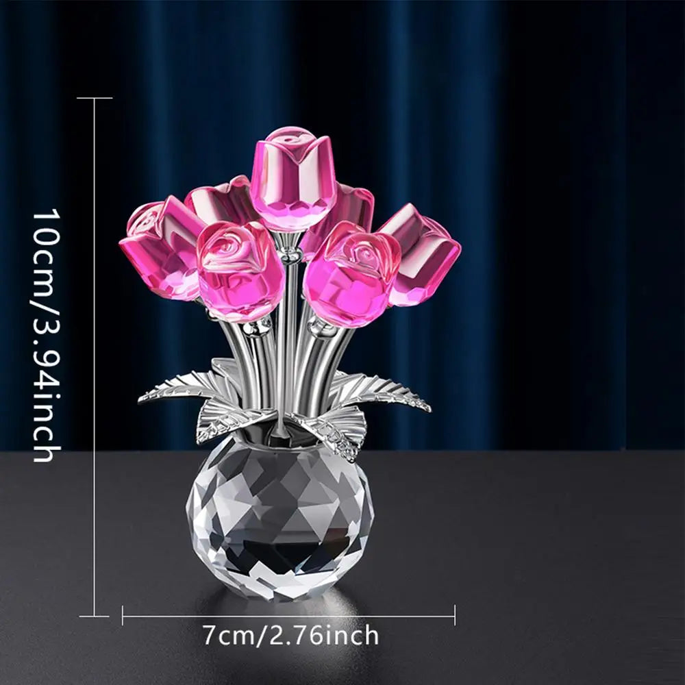 Glass Flowers 3D Romantic Artificial Rose Figurines Collectible