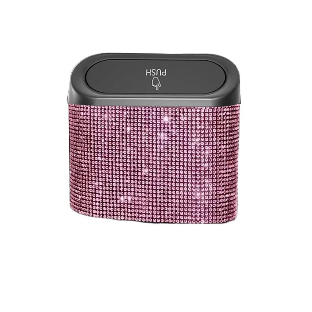 Bling Rhinestones Car Door Trash Bin Removable Back Clip Vehicle Zpaxo Pink-