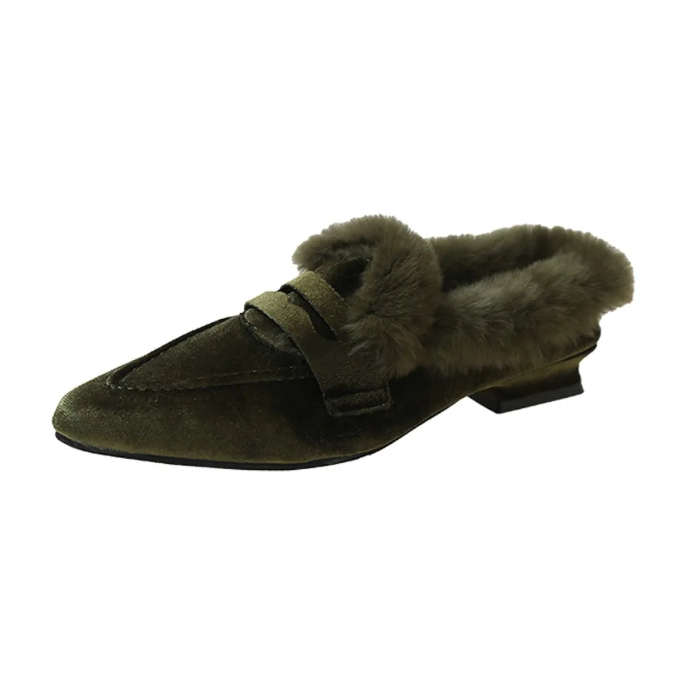 Fur Women Flats Cotton Boots Pointed Toe Suede Warm Shoes Designer