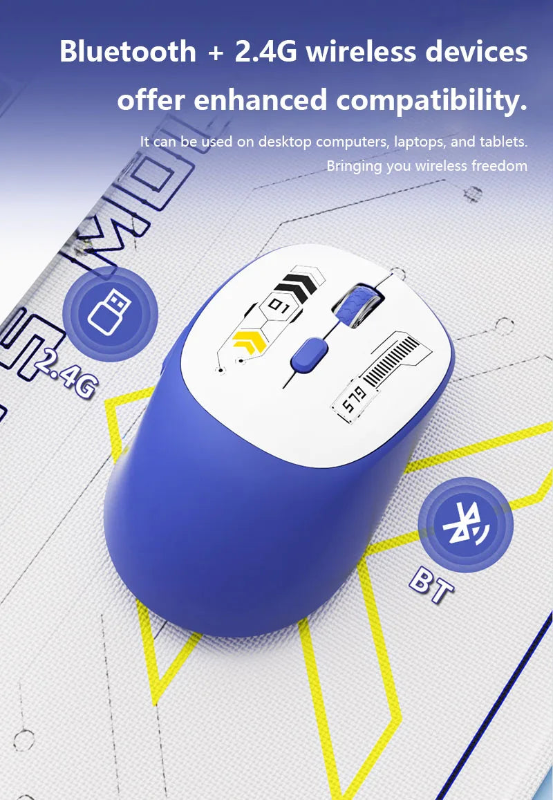 Wireless Mouse Bluetooth and 2.4GHz Dual Mode Rechargeable Gaming Mouse Ergonomic Silent Click for PC iPad Laptop Cell Phone TV Zpaxo