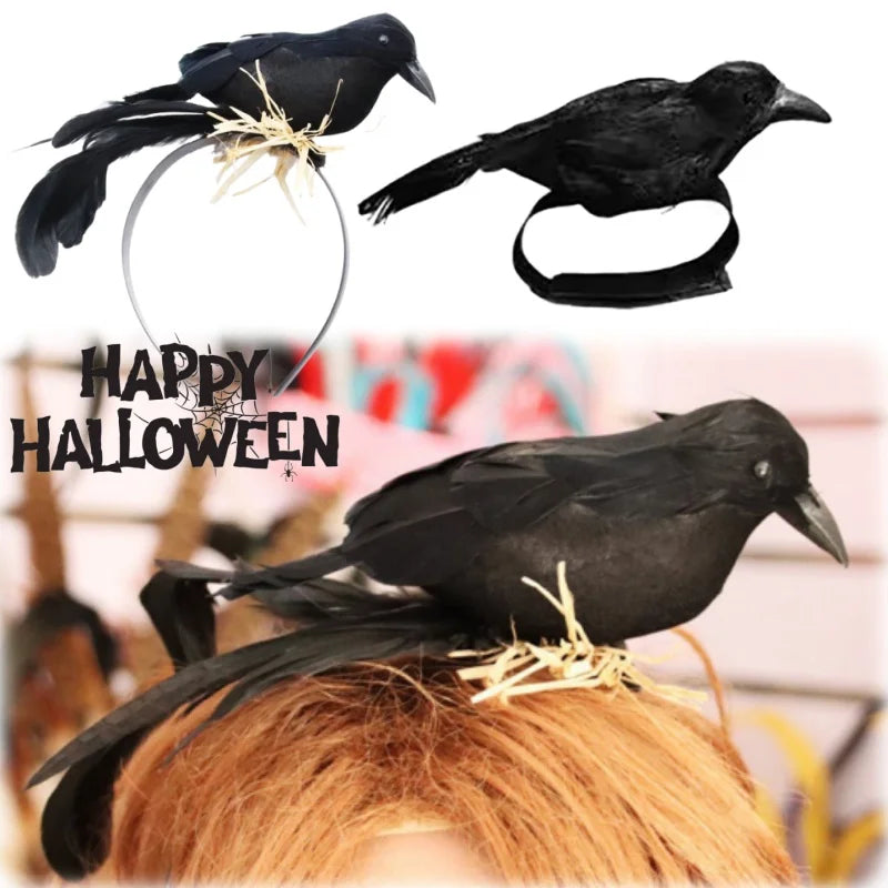 Halloween Exaggerated Forest Crow Headband Creative Feather Black