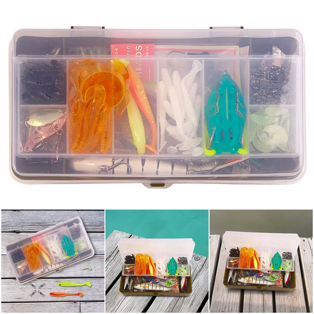 Fishing Lures Soft Hard Bait Hooks Swivels Tackle Box Bass Pike Crank