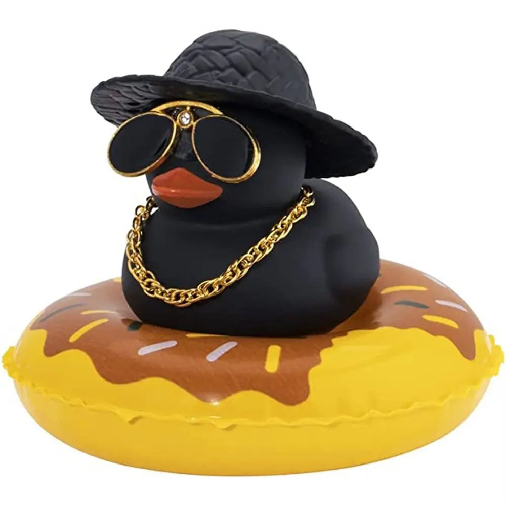 Hat Duck Car Decor Squeak Ducks Swim Ring Glasses Dashboard Bicycle Zpaxo Black