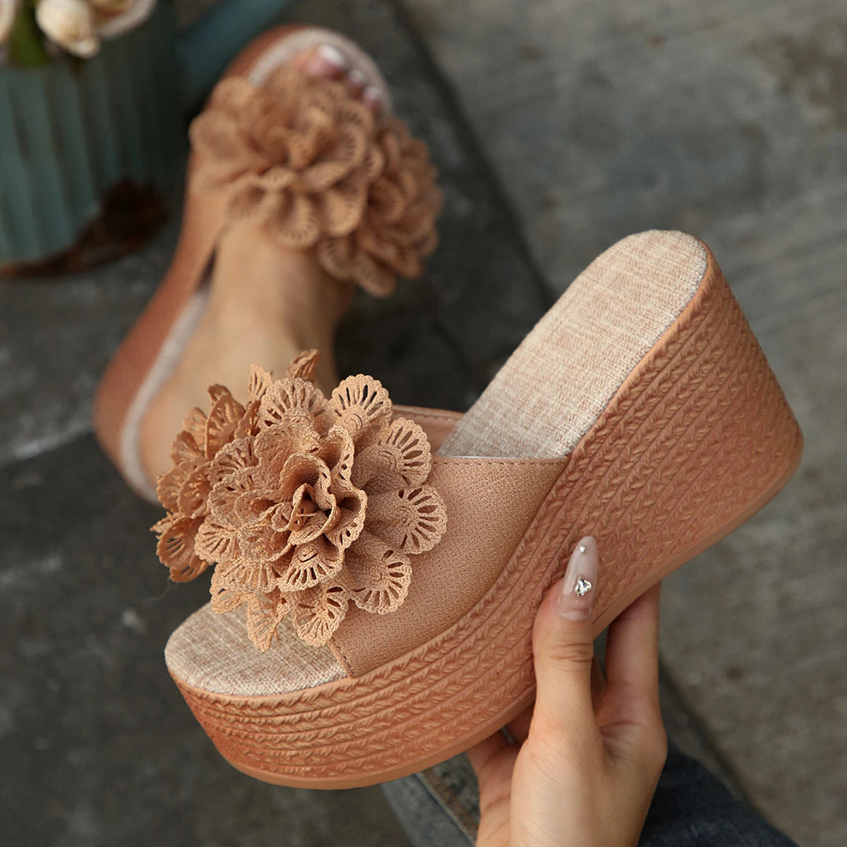 Women Wedges Sandals Summer Beach Platform Shoes Lightweight Flower Zpaxo Brown 41