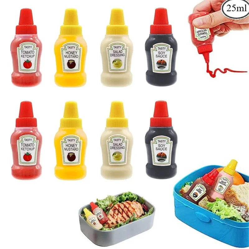 4/8pcs Mini Condiment Squeeze Bottles 25ml Honey/Ketchup/Soy Sauce/Salad Dressing Dispensers Lunchbox Squeezable Containers Jars Zpaxo