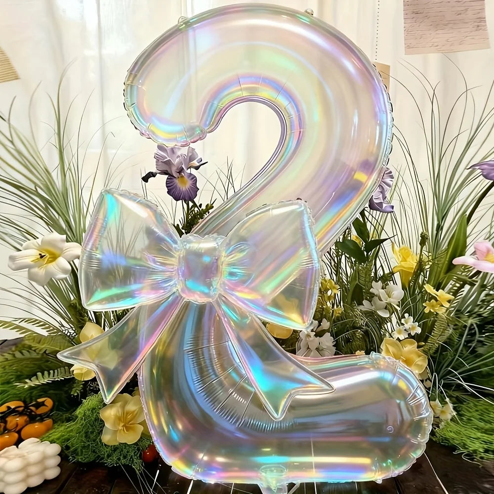 Number 0-9 Foil Balloons Large Iridescent Transparent 24-inch Bow Zpaxo 2 40inch