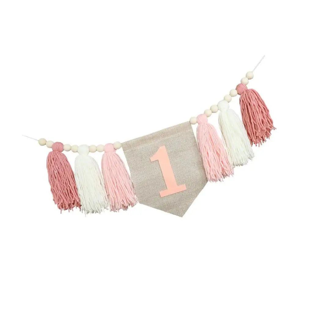 1ST Birthday High Chair Banner Birthday Baby Tassel Garland Photo Prop Boho Wood Zpaxo Pink