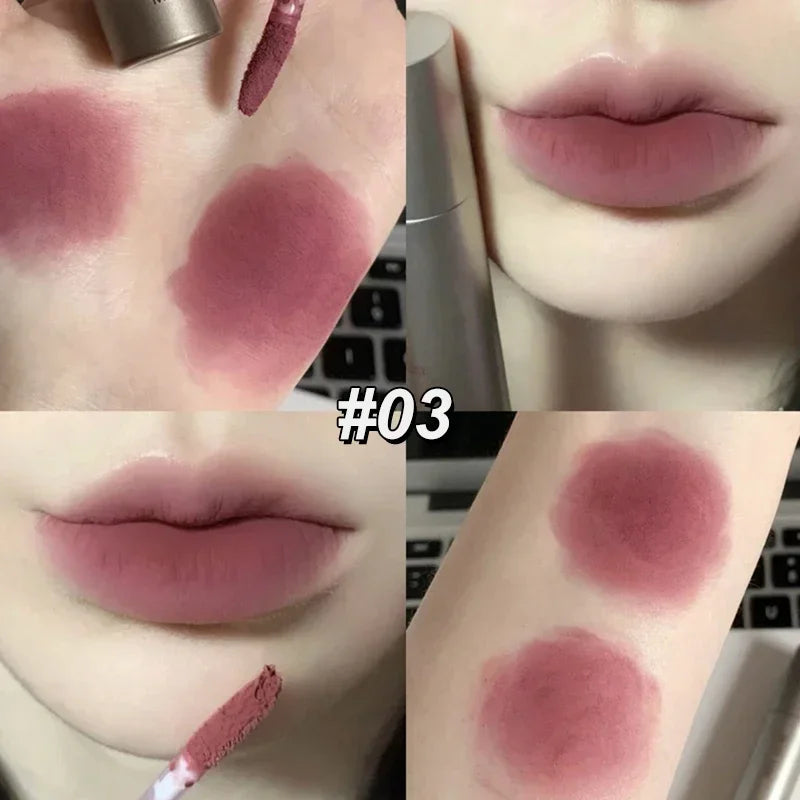 6 Colors Silky Velvet Matte Lipgloss Waterproof Non-Stick Cup No Fade Lip Glaze Low-saturation Gray Pink Liquid Lipstick Makeup Zpaxo 03