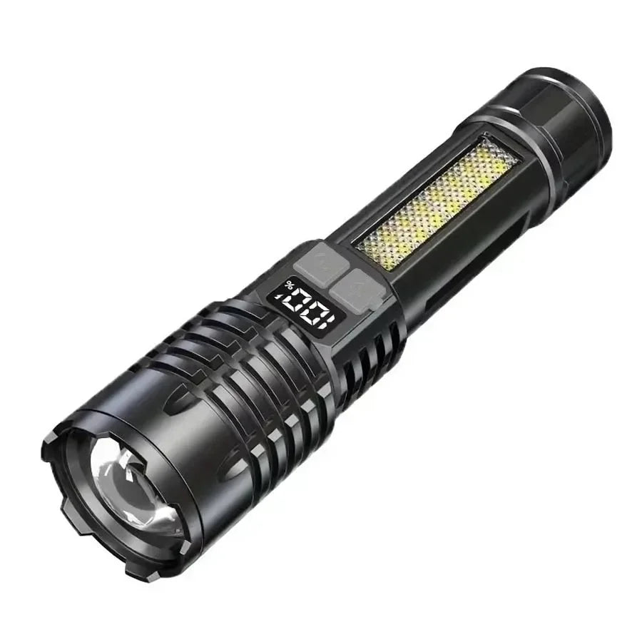 Rechargeable Zoom LED Tactical Flashlight with Display & Side Light
