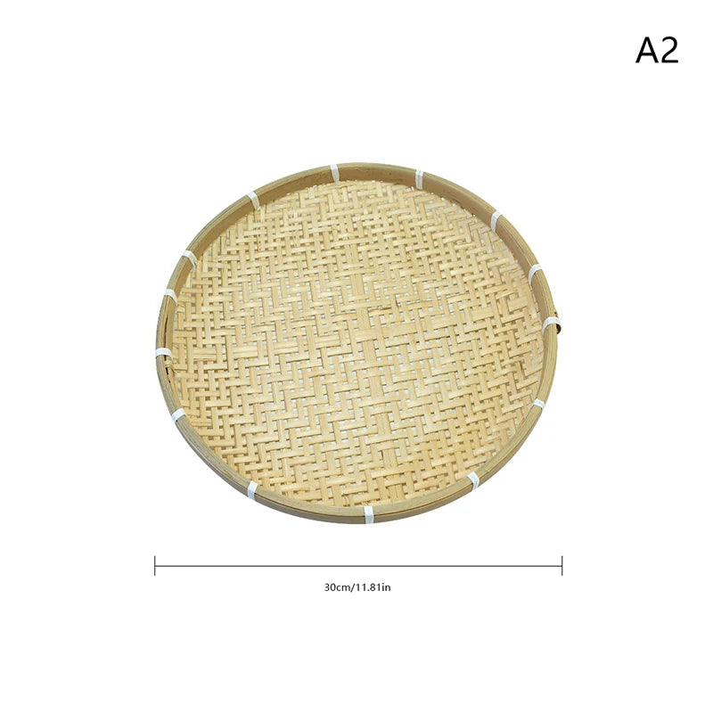 CM1PC Round Bamboo Woven Fruit Basket Tray Flat Wicker Food Storage Zpaxo 30cm