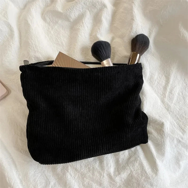 Corduroy Large Capacity Travel Cosmetic Bag Portable Women's Makeup Organizer Zipper Storage Clutch Purses Zpaxo