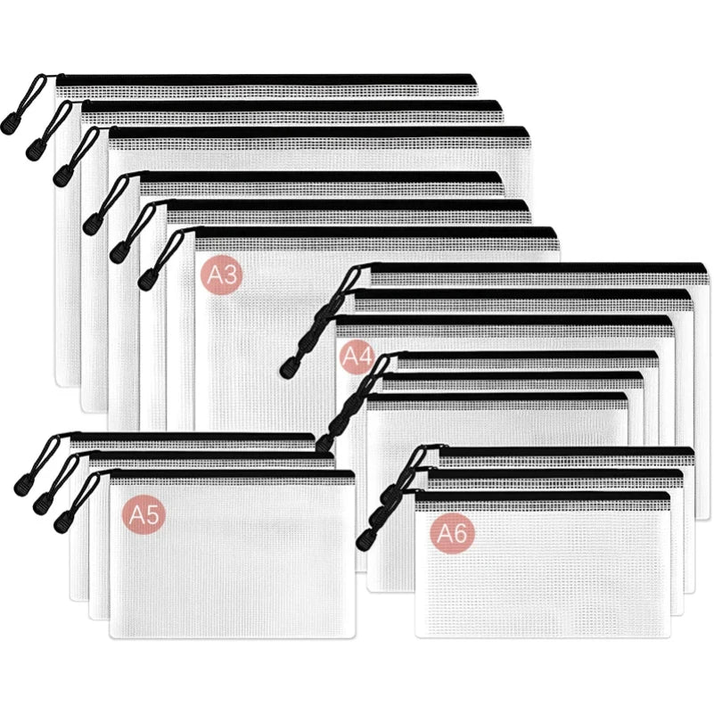 4-Pack Mesh Zipper Document Bags – Waterproof A3/A4/A5/A6 Pouches Mesh Document Pouches Zpaxo