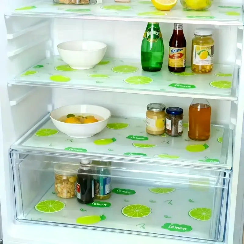 Moisture-Proof Non-Slip Washable Reusable EVA Material Novel Lemon Pattern Waterproof Refrigerator Liner Set 4Pcs Zpaxo