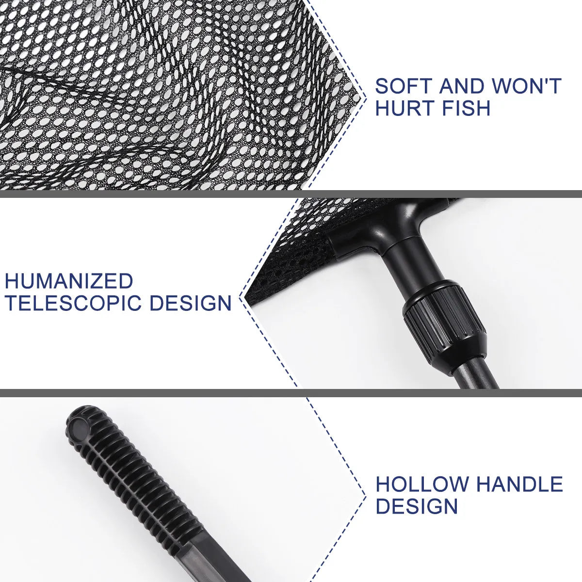 Telescopic Fishing Net Landing Supple Non-absorbent Nylon Mesh