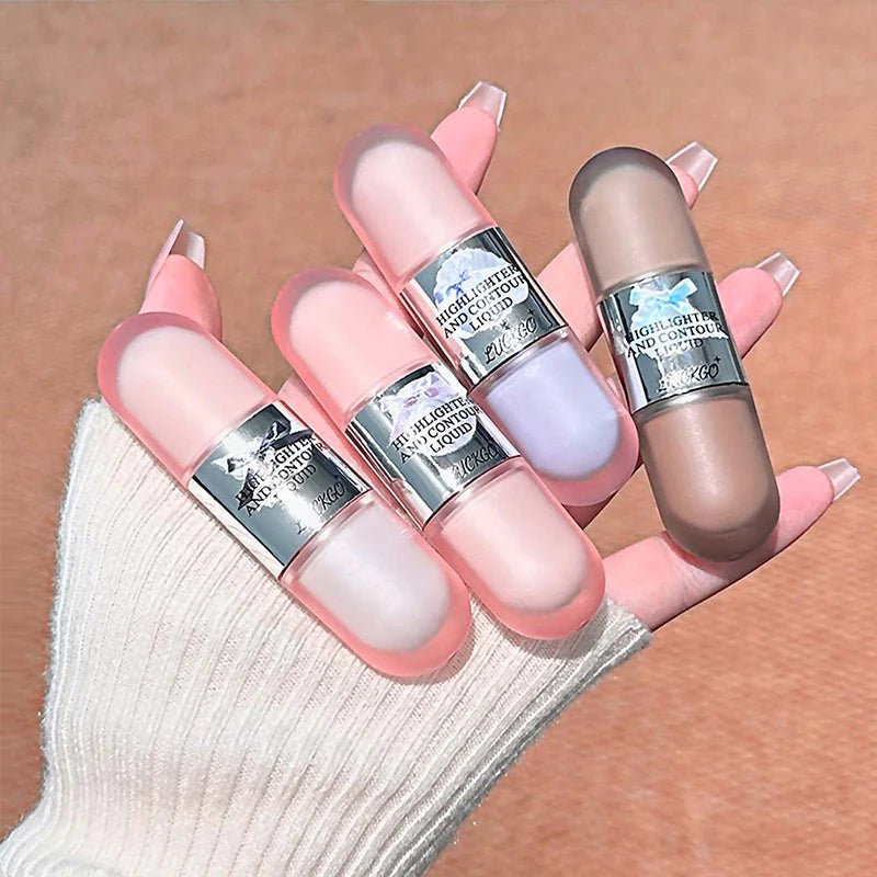 Double-head Highlighter Contour Liquid Moisturizing Silky Three-dimensional Contour Stick Natural Brightening Nose Shadow Makeup Zpaxo