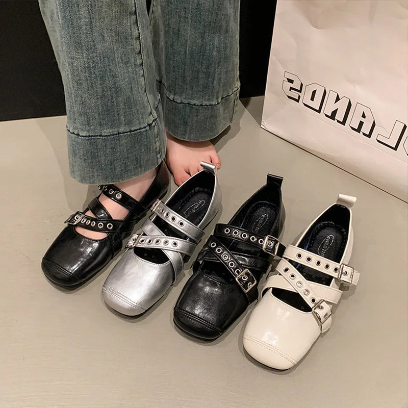 Designer Spring Women Mary Jane Shoes Fashion Square Toe Ladies Comfort Soft Sole Flats Women's Comfort Ballerinas Shoes Zpaxo