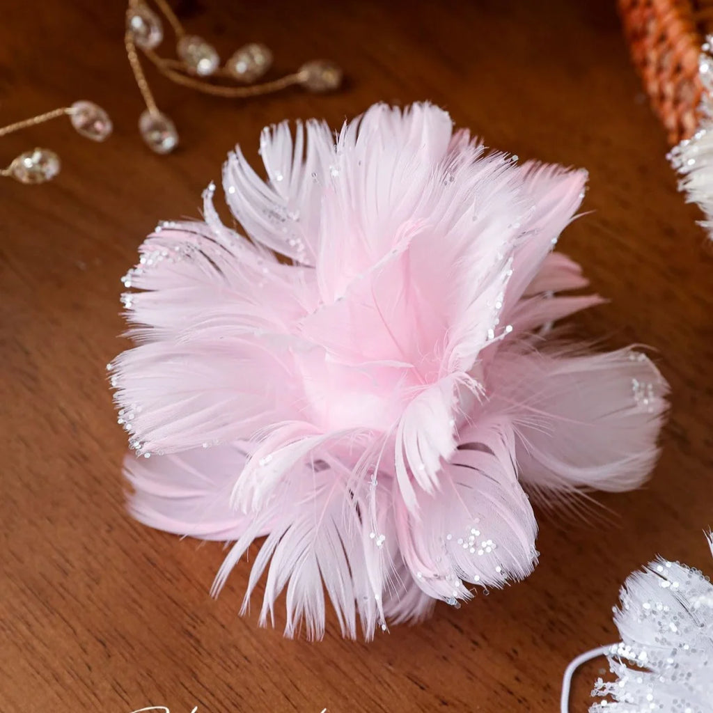 Pink White Feather Petal Glitter Christmas Foam Ball Ornament Christmas Ornament Zpaxo
