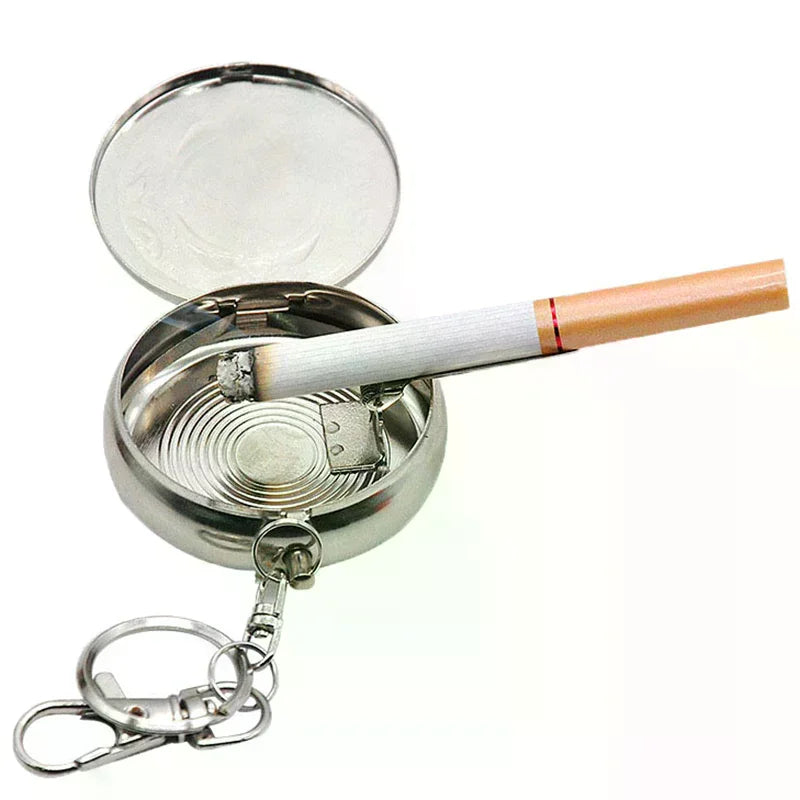Stainless Steel Ashtray with Key Chain Portable Ashtray Car Cigarette Ashtray Zpaxo