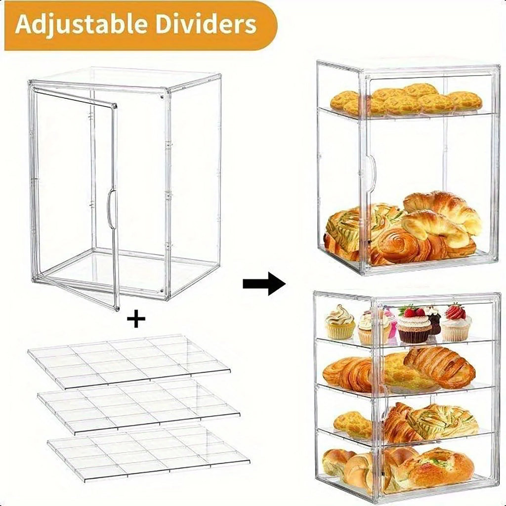 4-Layer Clear Plastic Bread Box Adjustable Bakery Pastry Display Case