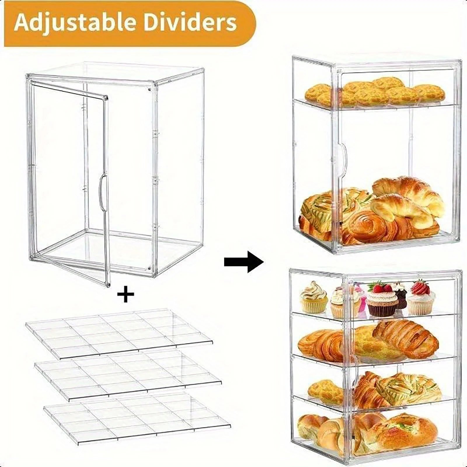 4-Layer Clear Plastic Bread Box Adjustable Bakery Pastry Display Case