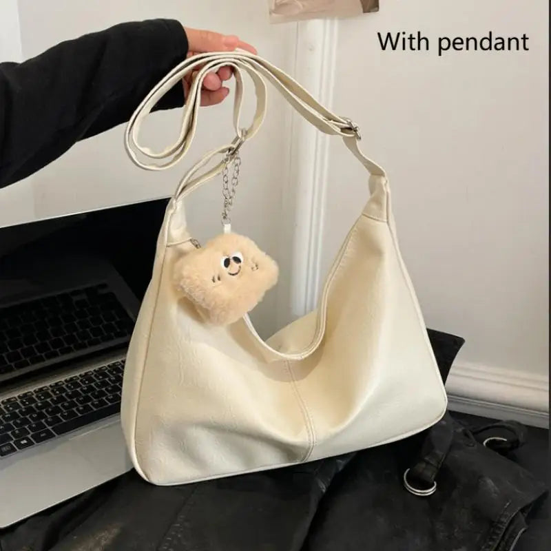 Retro PU Leather Tote Women Versatile Large Underarm Shoulder Bag Zpaxo A4 with pendant