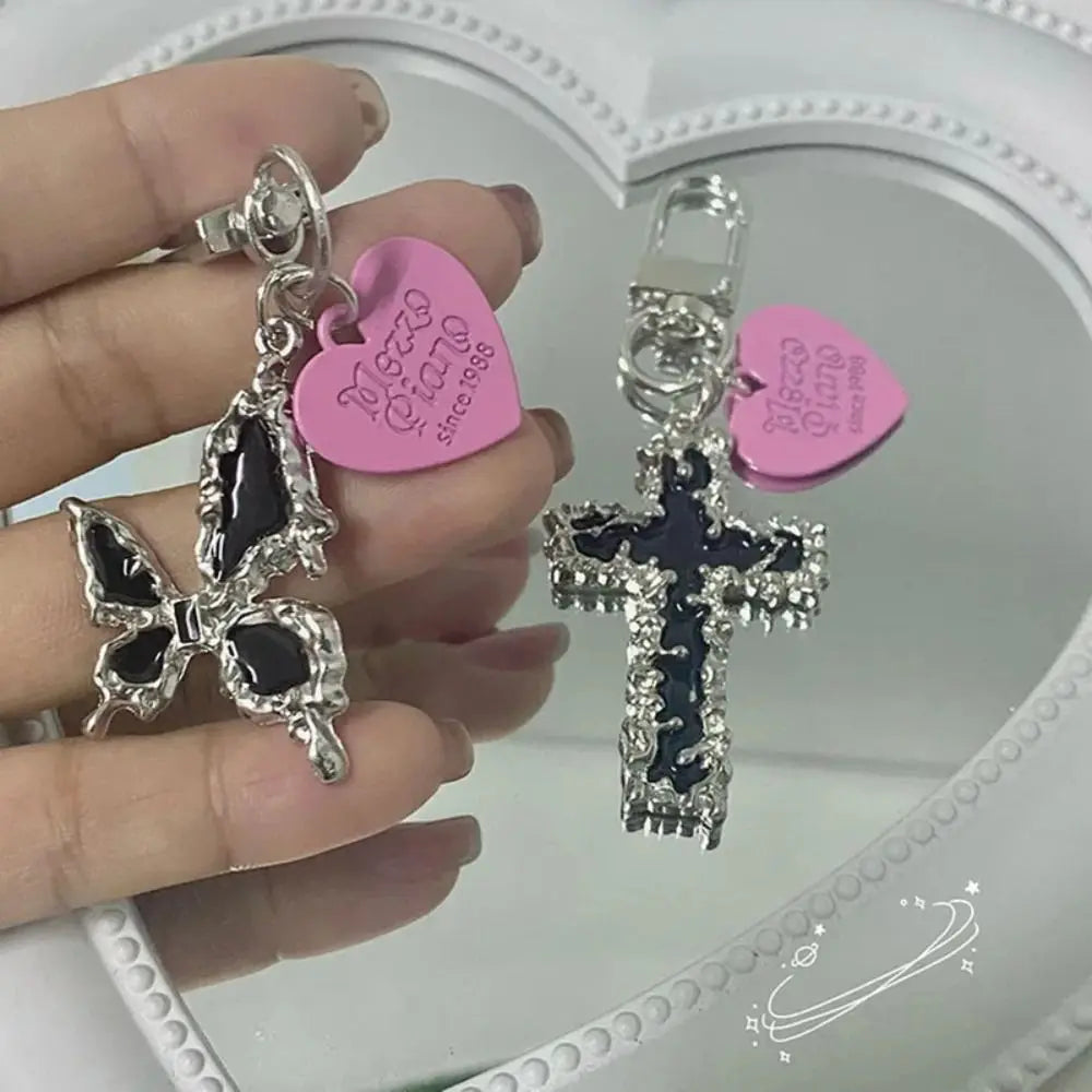Bag Pendant Butterfly Cross Key Chain Heart Trinket Y2K Lava Thorn Zpaxo