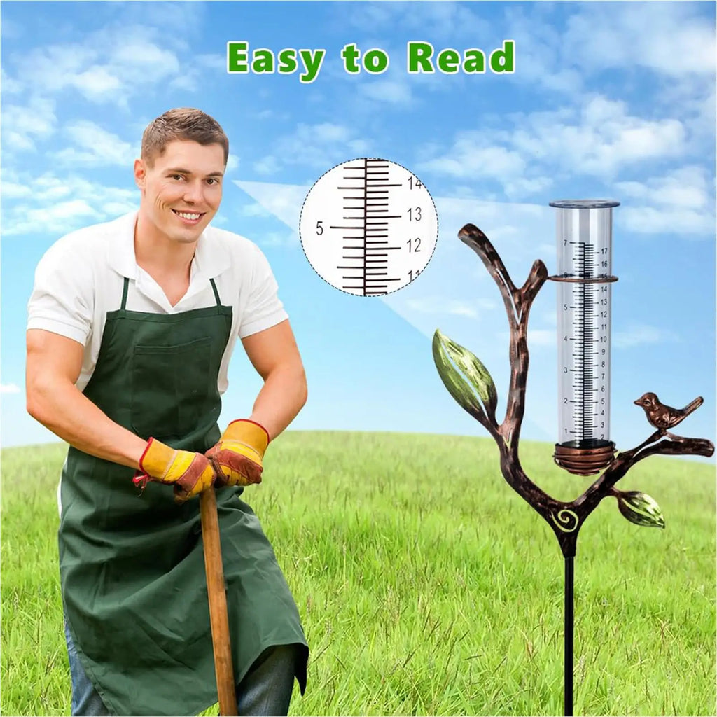 Rain Gauge Branch Design Decorative Measure Meter Outdoor Rain Gauge with Stake for Deck Lawn Fence Patio Garden Home Outside Zpaxo