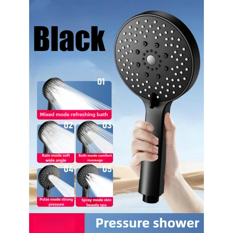 Large Screen Shower Head 5 Mode Portable Shower Accessories Bathroom Supplies Shower Knob Complete Set of Accessories Zpaxo Black