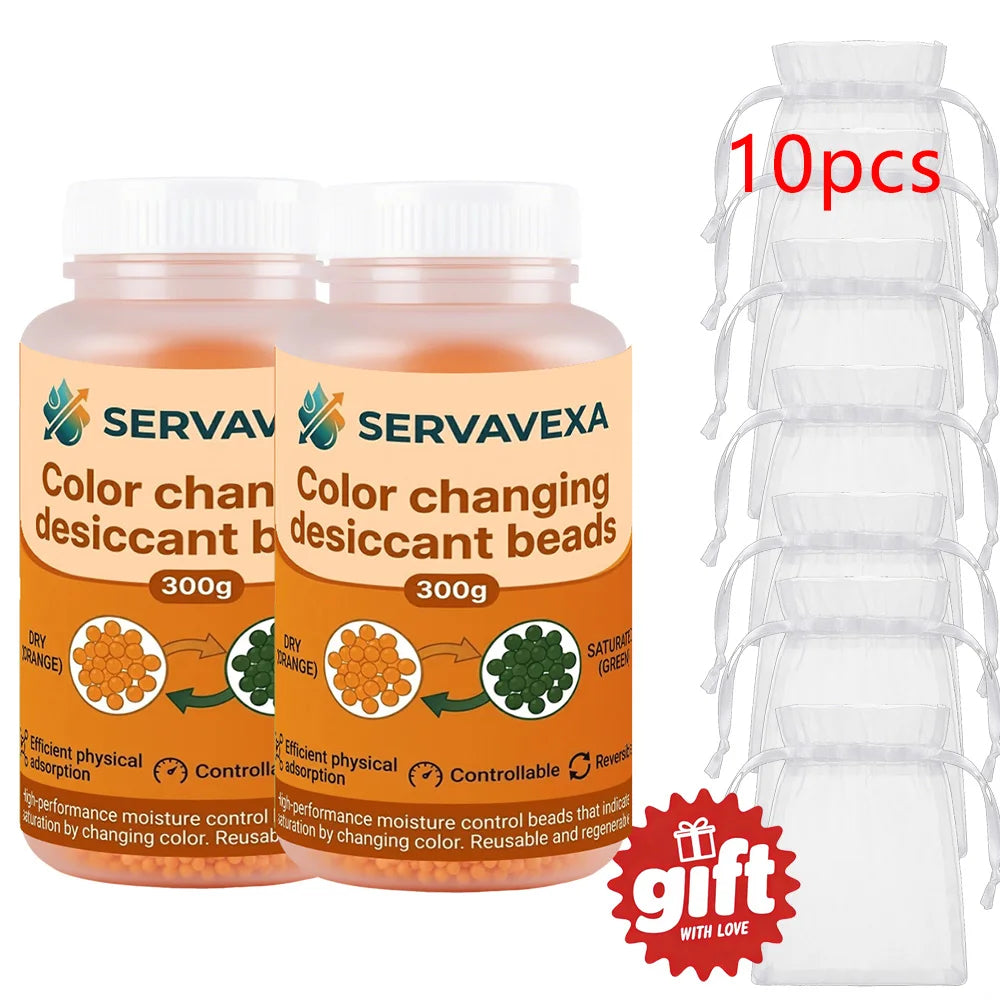 300g Indicating Silica Gel Beads Color-Changing Desiccant Moisture Absorber Reusable Dehumidifier with 5 Free Gift Bags Zpaxo Orange 10.58OZ -2PCS