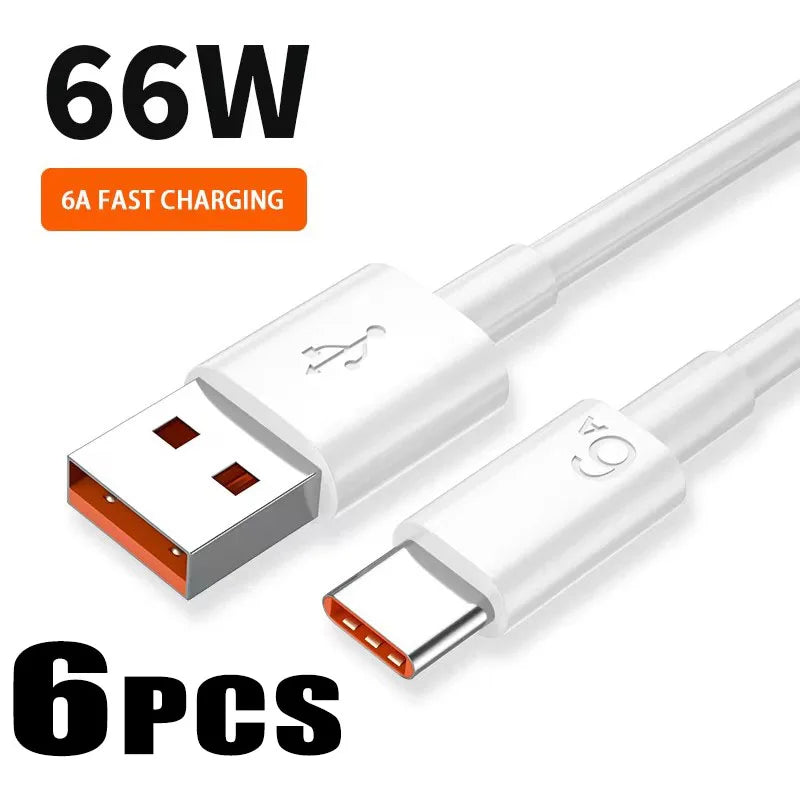 6A USB-C Fast Charging Cable – 1–6 Pack | Type-C Charger