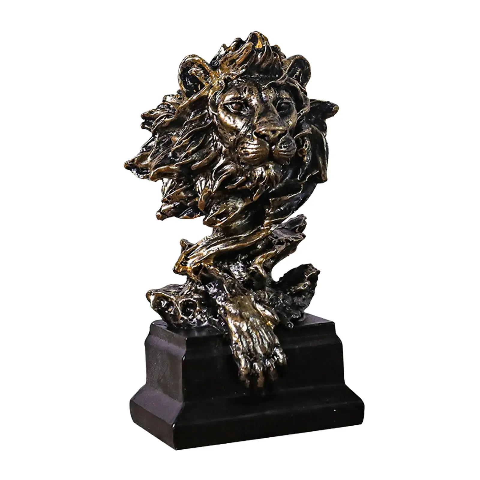 Lion Head Resin Statue – Decorative Tabletop Figurine Decorative Figurine Zpaxo Bronze