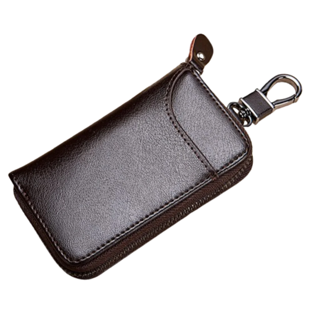 Zipper Split Car Key Wallet Solid Color Mini Purse PU Leather Key Bag Simple Portable Key Holder Organizer Pouch Card Bag Zpaxo Coffee