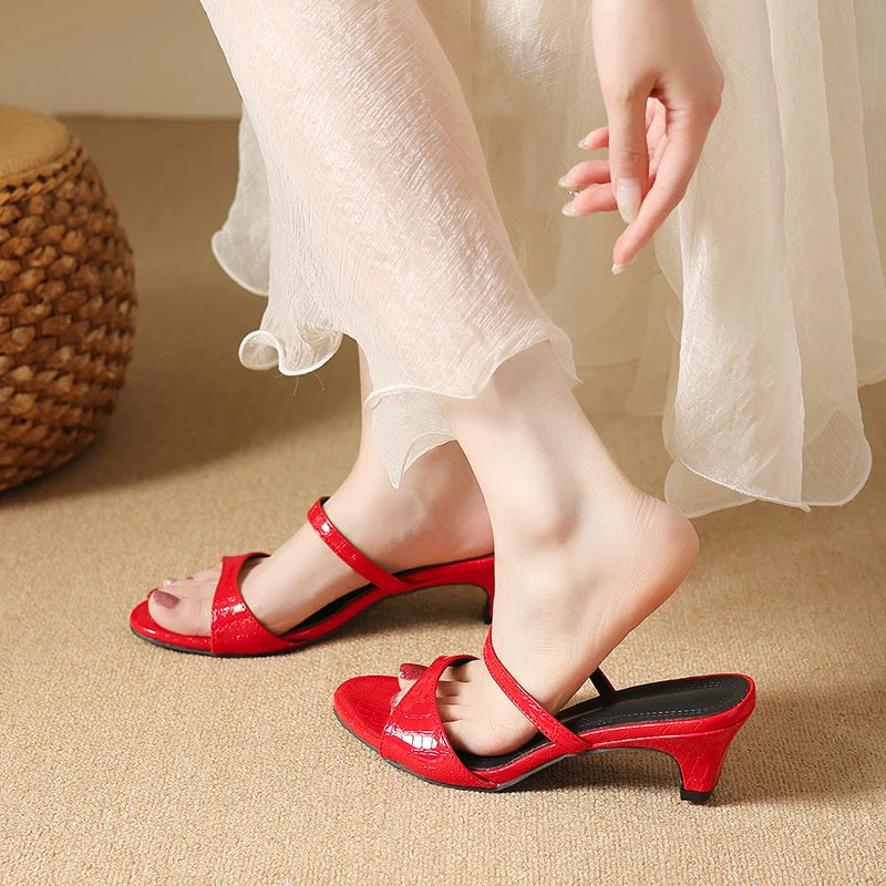Fish Mouth Open Toe Summer Women's Fashion Vintage Heel Slippers Zpaxo