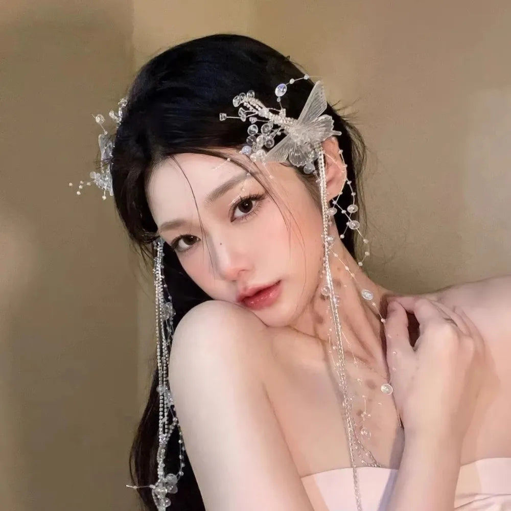Butterfly Tassel Hairpin Photo Shoot Accessories Transparent Pearl Zpaxo
