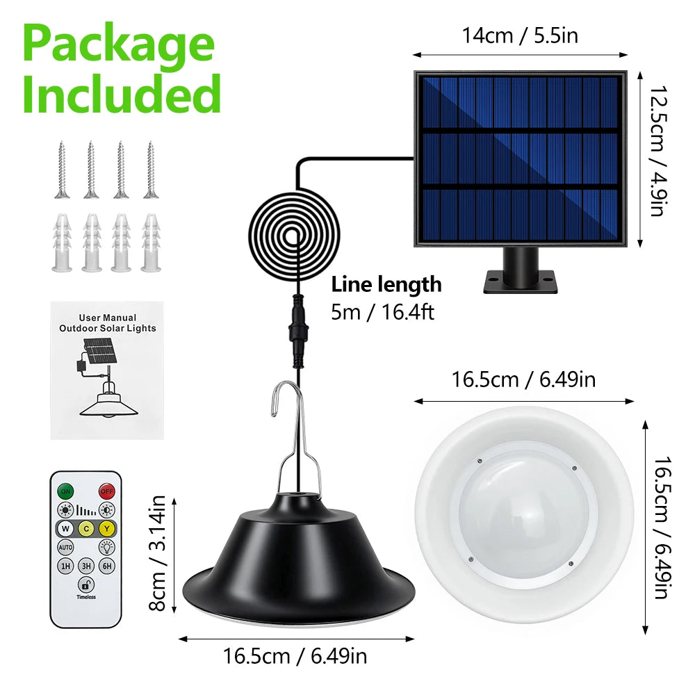 Outdoor 70LED Solar Pendant Light with Remote Dimmable IP65 Waterproof 3600mAh Solar Shed Light for Gazebo Patio Garden Garag Zpaxo 70LED Solar Light 1pc