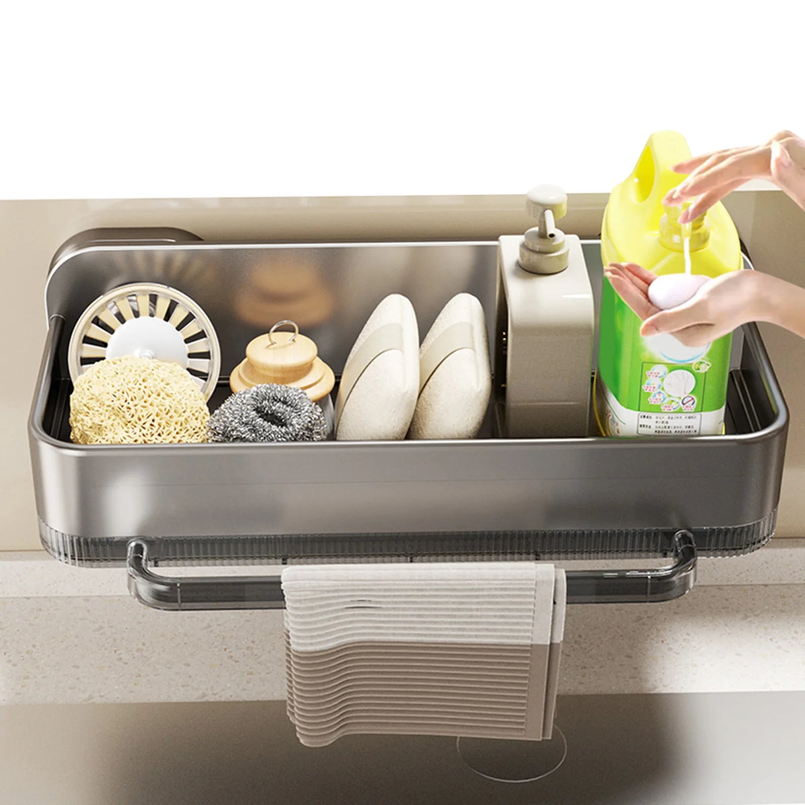 Sink Caddy Organizer Suction Cups Detachable Tray Wall Mounted
