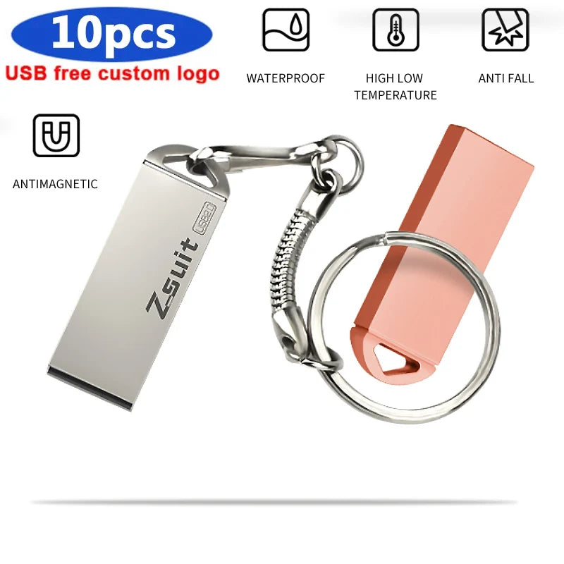 ZSUIT CTK 10pcs USB Memory 64GB USB Stick Pen Drive U Disk 128GB Memory Stick Metal Fall resistant Usb Flash Drive Custom Logo Zpaxo