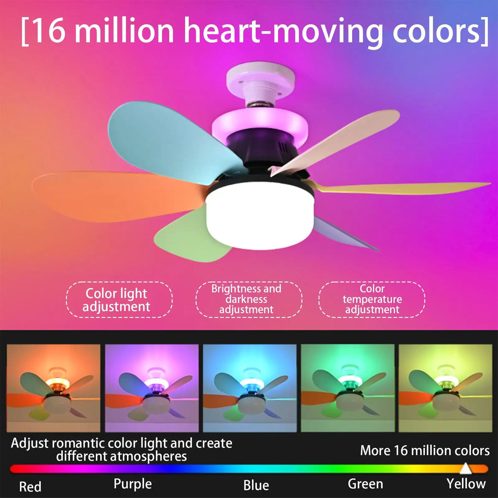 6-Blade LED Ceiling Fan Light RGB Dimmable E27 Detachable Quiet