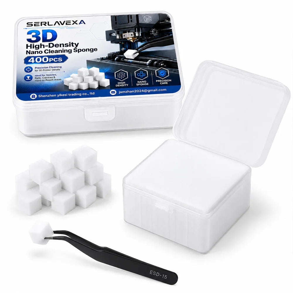 400PCS 3D Printer Cleaning Sponge Kit High Density Foam Blocks with Tweezers Storage Box for Nozzle Rail Crevice Maintenance Zpaxo