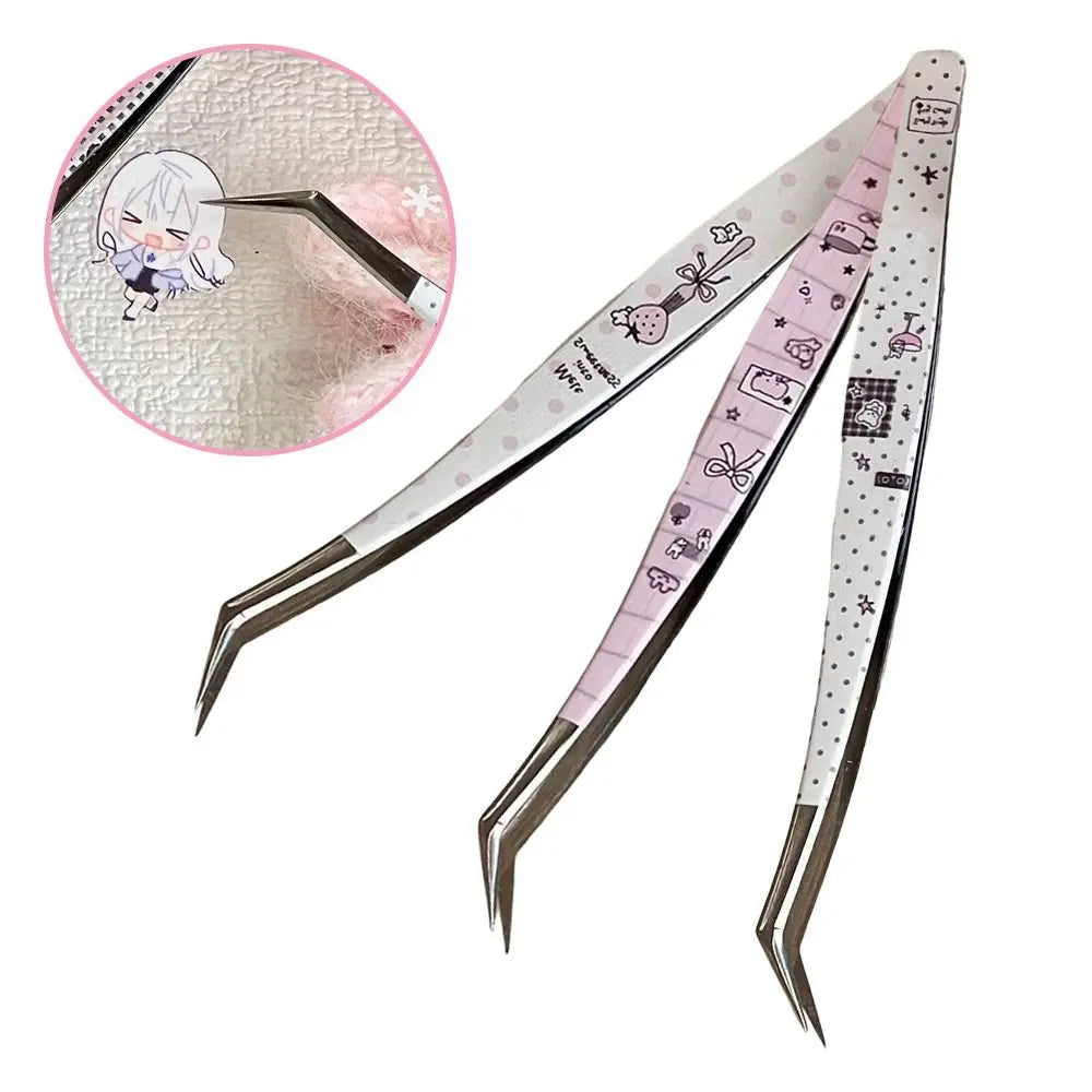Stainless Steel Curved Stickers Tweezers Precision Cartoon False Zpaxo