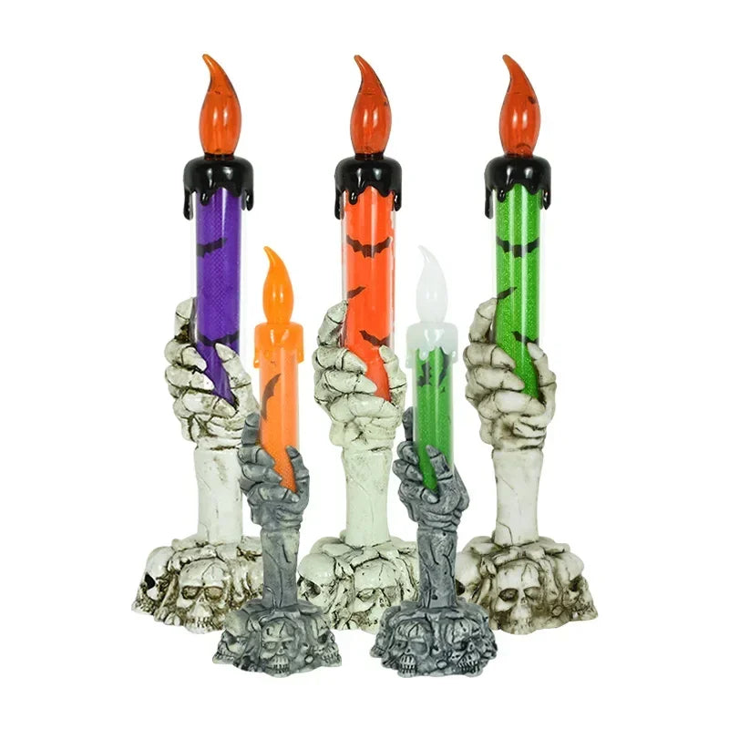 Spooky Halloween Ghost LED Candle Skull Handheld Light Eerie Purple