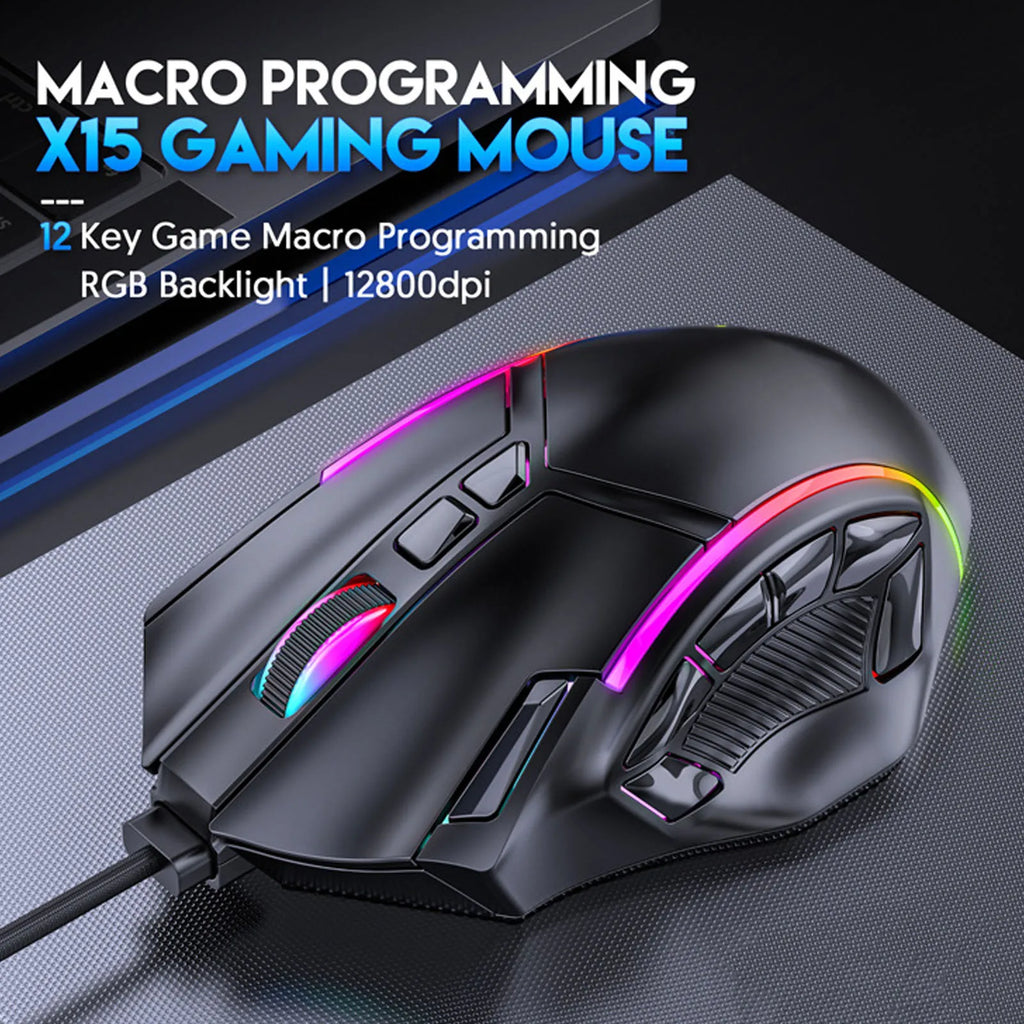 Gaming Mouse RGB Wired Mouse 12800DPI 12 Keys Macro Definition Photoelectric Working Method Computer Replacement Accessories Zpaxo
