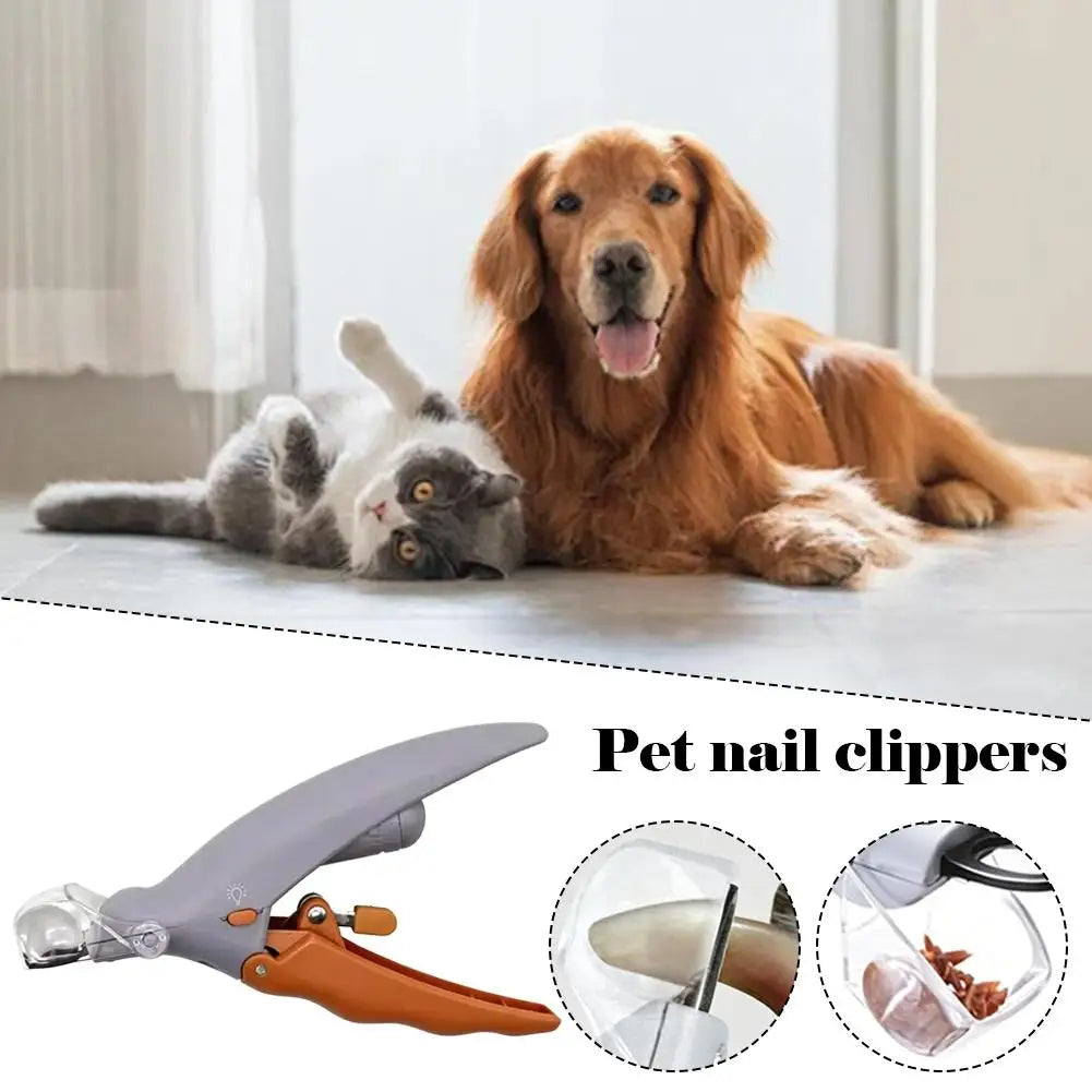 Dog Cat Pet Nail Clipper LED Light 2-in-1 Illuminated Safety Lock Catcher Cap Dogs Safe and Easy-to-Use Pet Grooming Kit Tool Zpaxo