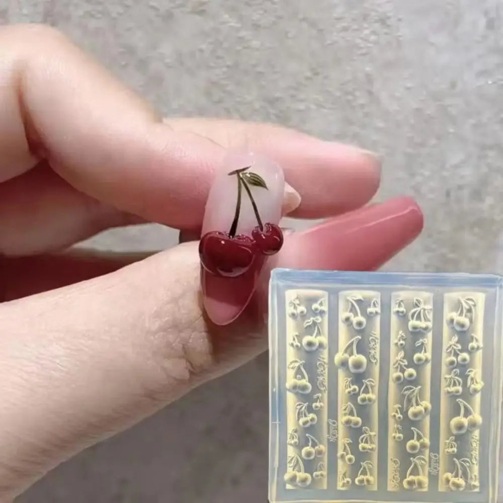 Hot 3D Cherry Design Nail Templates DIY Durable Jewelry Manicure Design Tool Crafts Nail Silicone Mold Nail Art Decorations Zpaxo