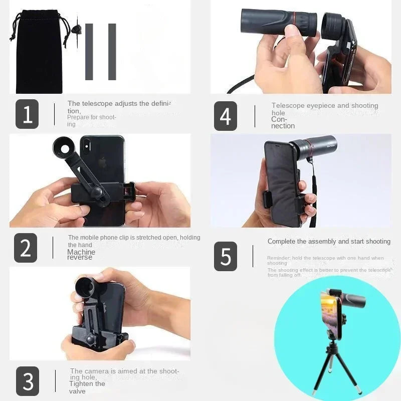 Mini 2000x25 HD Monocular Telescope with Phone Holder Monocular Telescope Zpaxo