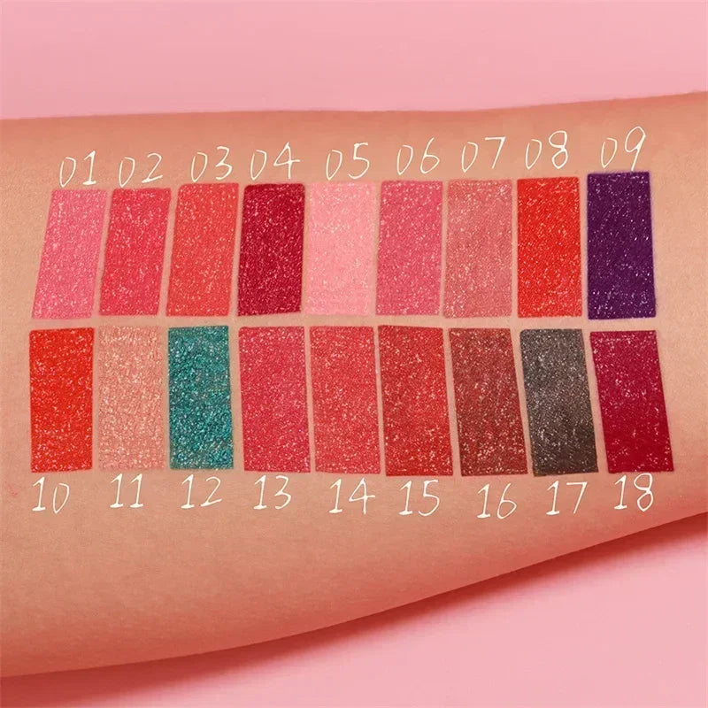 Waterproof Diamond Shimmer Glitter Lip Gloss 18 Colors Matte Glitter Liquid Lipstick Diamond Pearl Colour Lip Gloss Sexy Make Up Zpaxo