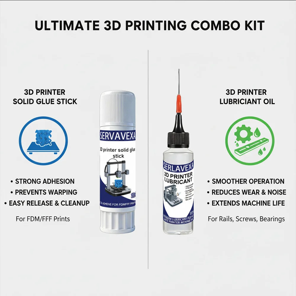 3D Printer Maintenance Kit: Washable Bed Adhesion Glue Stick & PTFE Lubricating Oil. Anti-Warp & Noise Reduction Accessories. Zpaxo