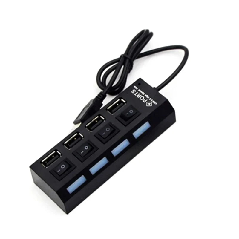 4-Ports USB 2.0 Hub Extension Splitter With Independent LED Switch Control For Laptop Desktop MacBook Computer Accessory Kit Set Zpaxo
