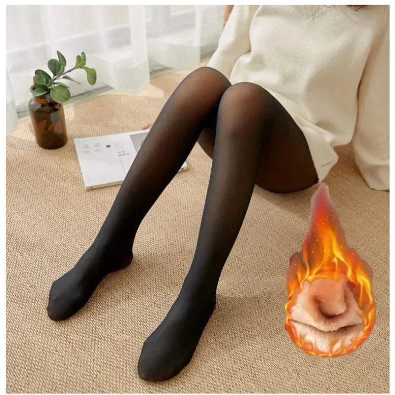 Thicken Warm Tights For Women Winter Thermal Stockings Leggings Sexy Translucent Fleece Velvet Tights Pantyhose Female Pants Zpaxo